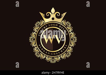 WV Initial Letter Gold calligraphic feminine floral hand drawn heraldic monogram antique vintage style luxury logo design Premium Stock Vector