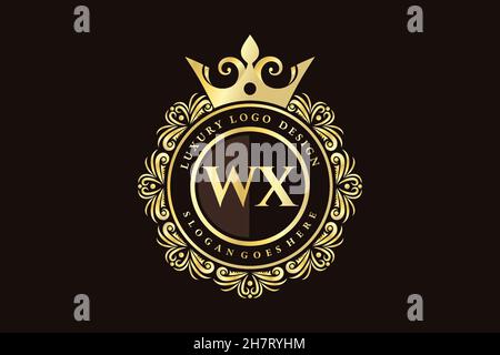 WX Initial Letter Gold calligraphic feminine floral hand drawn heraldic monogram antique vintage style luxury logo design Premium Stock Vector