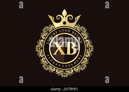 XB Initial Letter Gold calligraphic feminine floral hand drawn heraldic monogram antique vintage style luxury logo design Premium Stock Vector