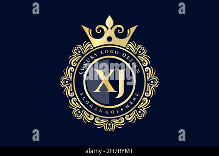 XJ Initial Letter Gold calligraphic feminine floral hand drawn heraldic monogram antique vintage style luxury logo design Premium Stock Vector