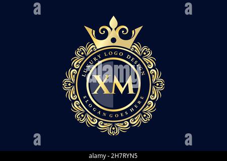 XM Initial Letter Gold calligraphic feminine floral hand drawn heraldic monogram antique vintage style luxury logo design Premium Stock Vector