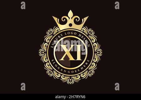 XI Initial Letter Gold calligraphic feminine floral hand drawn heraldic monogram antique vintage style luxury logo design Premium Stock Vector