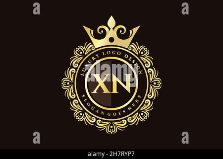 XN Initial Letter Gold calligraphic feminine floral hand drawn heraldic monogram antique vintage style luxury logo design Premium Stock Vector