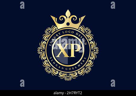 XP Initial Letter Gold calligraphic feminine floral hand drawn heraldic monogram antique vintage style luxury logo design Premium Stock Vector