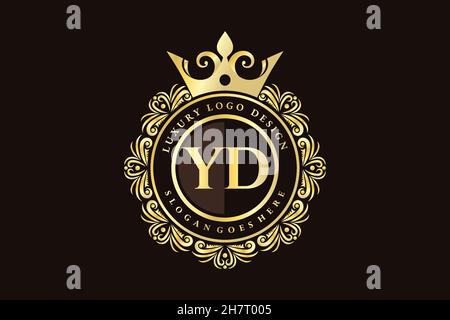 YD Initial Letter Gold calligraphic feminine floral hand drawn heraldic monogram antique vintage style luxury logo design Premium Stock Vector