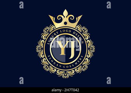 YJ Initial Letter Gold calligraphic feminine floral hand drawn heraldic monogram antique vintage style luxury logo design Premium Stock Vector