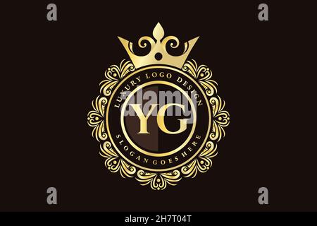 YG Initial Letter Gold calligraphic feminine floral hand drawn heraldic monogram antique vintage style luxury logo design Premium Stock Vector