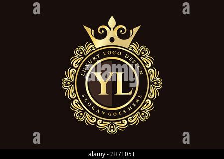YL Initial Letter Gold calligraphic feminine floral hand drawn heraldic monogram antique vintage style luxury logo design Premium Stock Vector