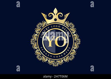 YO Initial Letter Gold calligraphic feminine floral hand drawn heraldic monogram antique vintage style luxury logo design Premium Stock Vector