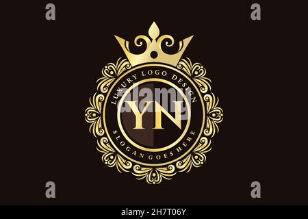 YN Initial Letter Gold calligraphic feminine floral hand drawn heraldic monogram antique vintage style luxury logo design Premium Stock Vector