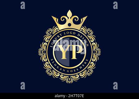 YP Initial Letter Gold calligraphic feminine floral hand drawn heraldic monogram antique vintage style luxury logo design Premium Stock Vector