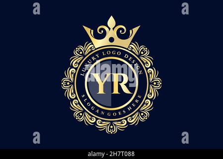 YR Initial Letter Gold calligraphic feminine floral hand drawn heraldic monogram antique vintage style luxury logo design Premium Stock Vector