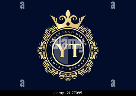 YT Initial Letter Gold calligraphic feminine floral hand drawn heraldic monogram antique vintage style luxury logo design Premium Stock Vector