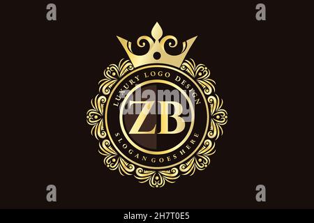 ZB Initial Letter Gold calligraphic feminine floral hand drawn heraldic monogram antique vintage style luxury logo design Premium Stock Vector