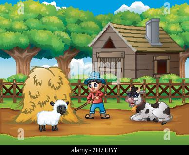 Farming activities on farms with animals Stock Vector