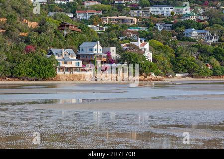 Houses overlooking the Knysna Lagoon at low tide. Situated in South Africa's Garden Route. Stock Photo