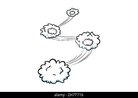 Comic speed effect with clouds. Comic clouds with motion trail lines. Vector illustration isolated in white background Stock Vector