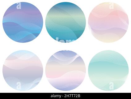 Set Of Round Backgrounds With Abstract Wavy Patterns Isolated On A White Background, Vector Illustration. Stock Vector