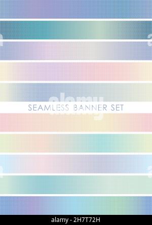 Set Of Seamless Banners With Abstract Dot Patterns Isolated On A White Background, Vector Illustration. Horizontally and vertically repeatable. Stock Vector