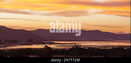 Sunset at the Knysna Lagoon in South Africa's scenic Garden Route. Stock Photo
