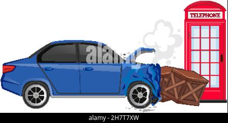 Car crashes wooden boxes on white background illustration Stock Vector