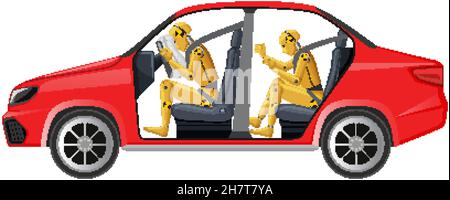 Crash test dummy in a car illustration Stock Vector