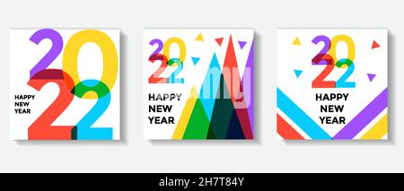 creative happy new year set of background, poster, banner, social media post. design template new year 2022 Stock Vector