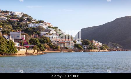 Houses overlooking the Knysna Lagoon in South Africa's Garden Route. Stock Photo