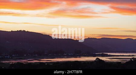 Sunset at the Knysna Lagoon in South Africa's scenic Garden Route. Stock Photo