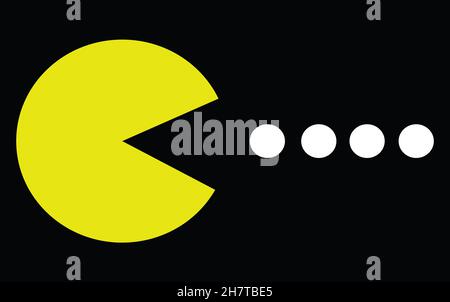 Pac-Man game theme vector illustration, retro computer game Stock Photo