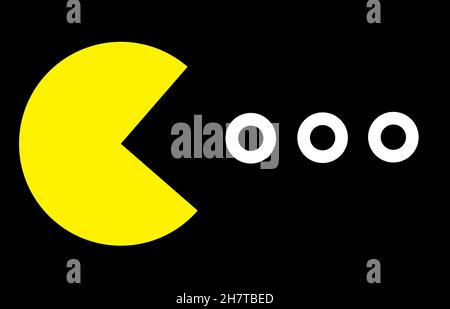 Pac-Man like yellow creature eating white circles Stock Photo
