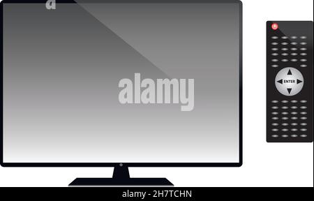 Modern LCD TV with a remote control vector illustration isolated over white background Stock Vector