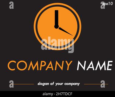 Clock vector logo template, logotype for a company or a brand isolated over black background, logo outline, emblem element Stock Vector