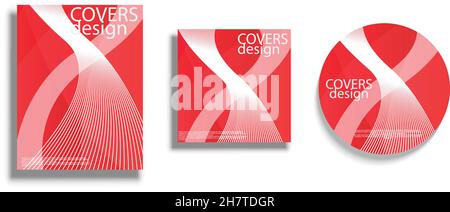 Covers design templates. Square cover, sphere covers. Vector illustrations for three different shapes covers isolated over white background. Geometric Stock Vector