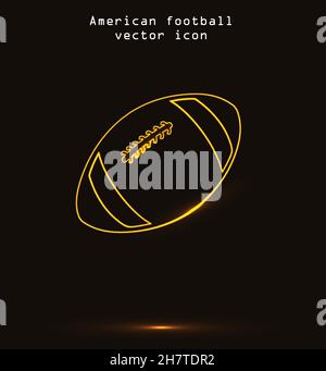 American football vector icon outline. Glowing golden ball illustration Stock Vector
