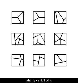 Set of geometric linear shapes. Large mosaic, broken shapes. Collection of linear rectangular icons. Minimalist geometric design elements for game Stock Vector