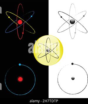 Atoms black and white vector symbols, graphic illustration Stock Vector
