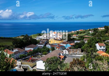 Village Feteiras, São Miguel Island, Azores, Açores, Portugal, Europe.  View from Miradouro do Pico Ferro.