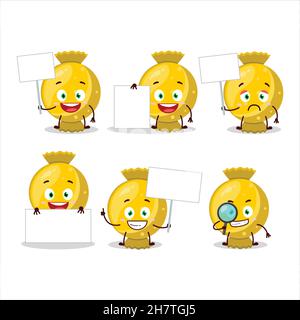 Yellow candy wrap cartoon character bring information board. Vector illustration Stock Vector