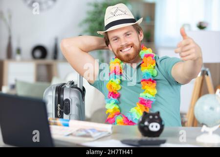 happy man preparing for vacations Stock Photo