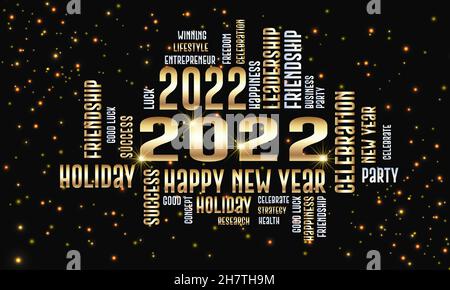 2022 Happy new year vector text word cloud design template. Creative word cloud typography vector illustration. Stock Vector