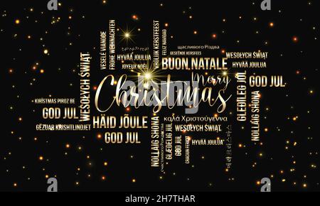 Merry Christmas vector text word cloud design template. Creative word cloud typography vector illustration. Stock Vector