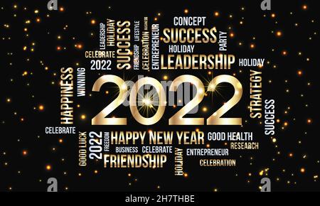 2022 Happy new year vector text word cloud design template. Creative word cloud typography vector illustration. Stock Vector