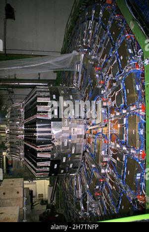 A close-up of the Compact Muon Solenoid (CMS) detector; part of CERN's Large Hadron Collider (LHC) Stock Photo