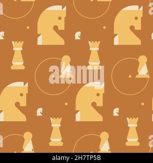 Seamless pattern with knights and rooks. Texture with chess pieces in flat style. Stock Vector