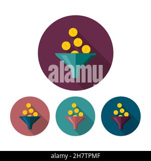 Funnel or income vector icon flat design, eps10, long shadow Stock Vector