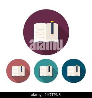 Book and pencil vector icon symbok education, long shadow, flat design, eps10 Stock Vector