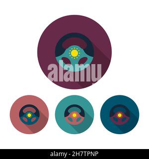 Racing steering wheel helmets vector icon, flat design, long shadow, circle, eps10 Stock Vector