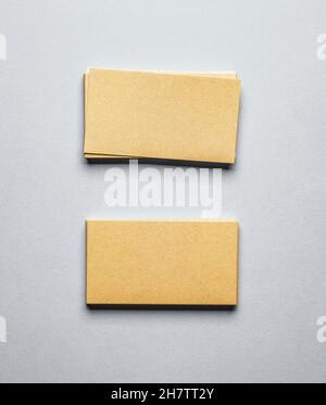 Blank golden business card on grey background Stock Photo