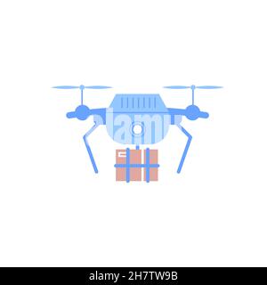 Drone delivery concept. Cartoon Quadcopter with cargo and route on the ...